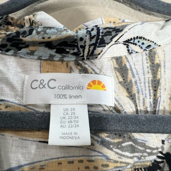 C&C CA 100% LINEN JUNGLE DRESS TUNIC TROPICAL SLEEVELESS SZ 2XL RESORT BOHO EUC - Picture 4 of 8